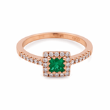 14K Rose Gold Contemporary Fashion with 0.24Tw Round Diamonds and 0.31Tw Square Cushion Emeralds - Miral Jewelry