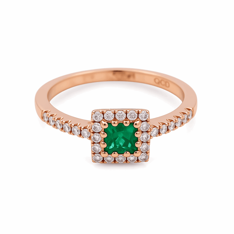 14K Rose Gold Contemporary Fashion with 0.24Tw Round Diamonds and 0.31Tw Square Cushion Emeralds - Miral Jewelry