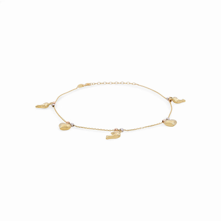 14K Tri Color Gold Ankle Bracelet - Miral Jewelry