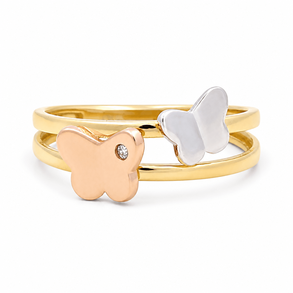 14K Tri Color Gold Butterflies Fashion Women's Ring - Miral Jewelry