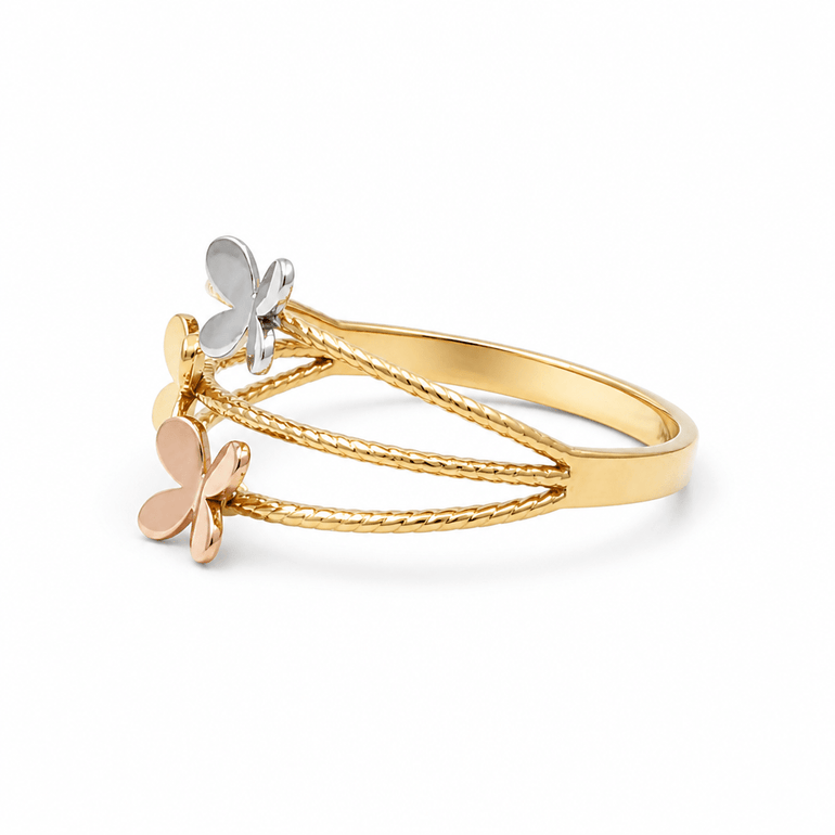 14K Tri Color Gold Butterflies Fashion Women's Ring - Miral Jewelry