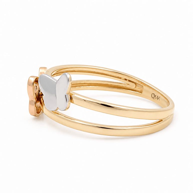 14K Tri Color Gold Butterflies Fashion Women's Ring - Miral Jewelry