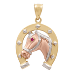 14K Tri Color Gold Satin Horse Pendant - Miral Jewelry
