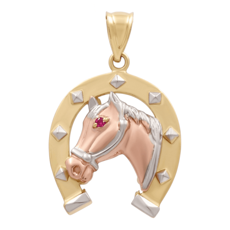 14K Tri Color Gold Satin Horse Pendant - Miral Jewelry