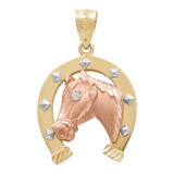 14K Tri Color Gold Satin Horse Pendant - Miral Jewelry