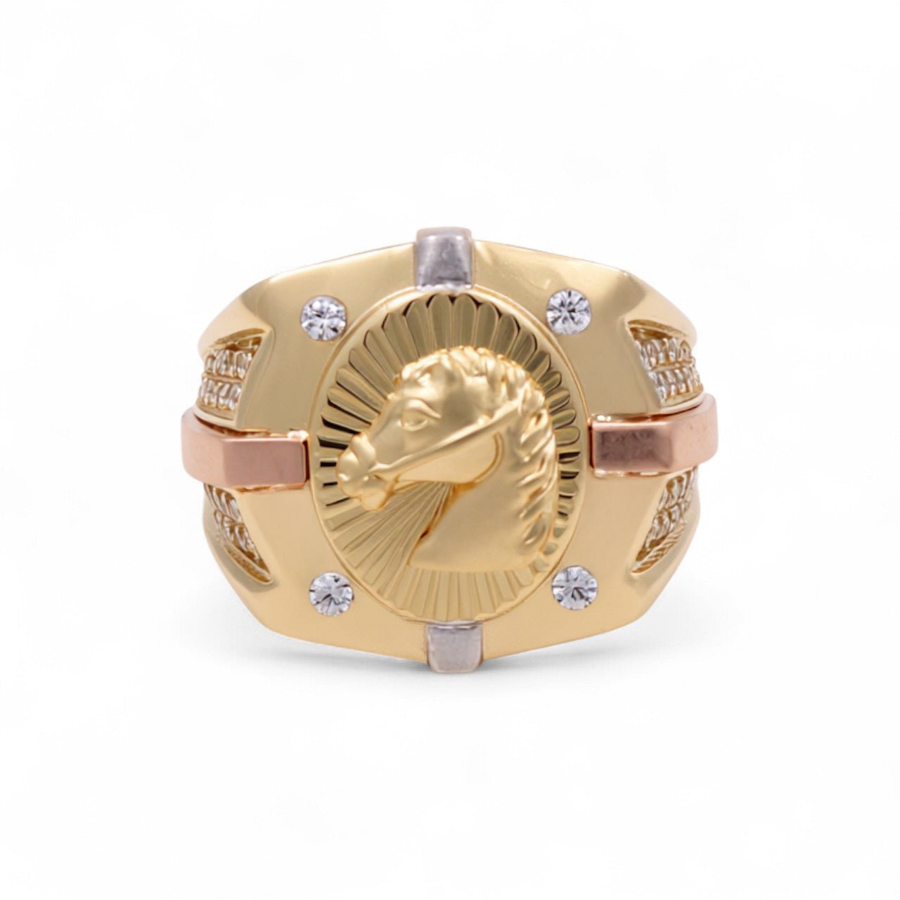 14k Tri Color Horse Men's Fashion Ring - Miral Jewelry