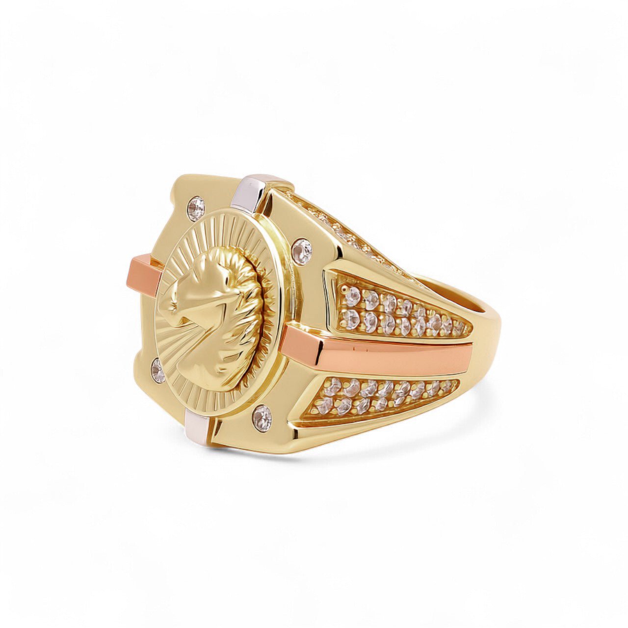 14k Tri Color Horse Men's Fashion Ring - Miral Jewelry