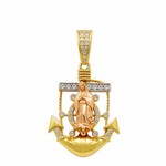 14K Two Tone Rose/Yellow Gold Anchor with Guadalupe Unisex Pendant - Miral Jewelry