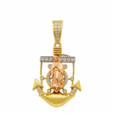 14K Two Tone Rose/Yellow Gold Anchor with Guadalupe Unisex Pendant - Miral Jewelry