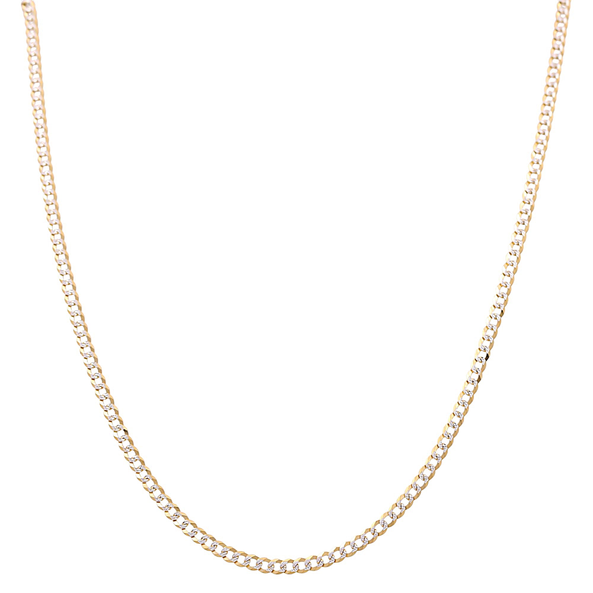 14K Two Tone White/Yellow Diamond Cut Curb Chain 24" - Miral Jewelry