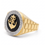 14k Two Tone White/Yellow Gold Anchor with Onyx Fashion Men's Ring - Miral Jewelry