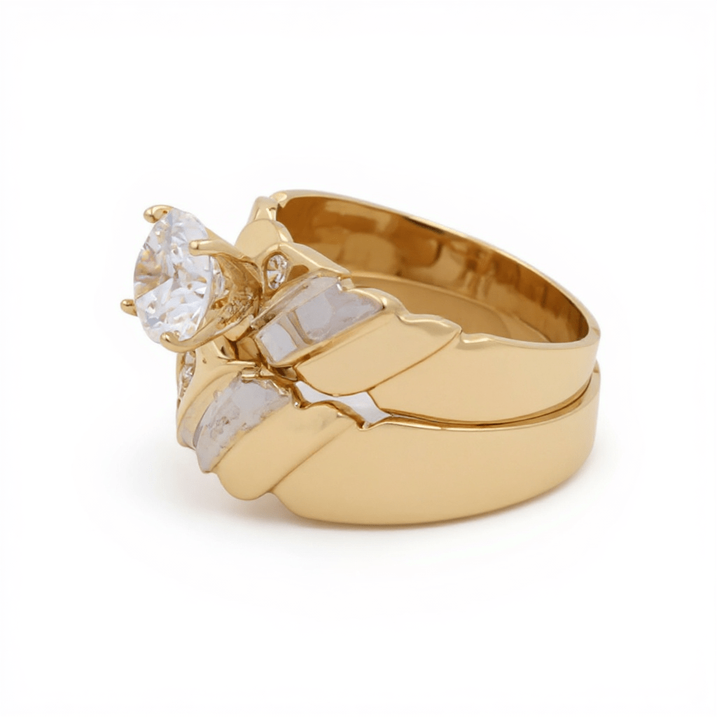 14K Two-Tone Gold Wave Bridal Set with CZ 7 g – view 2
