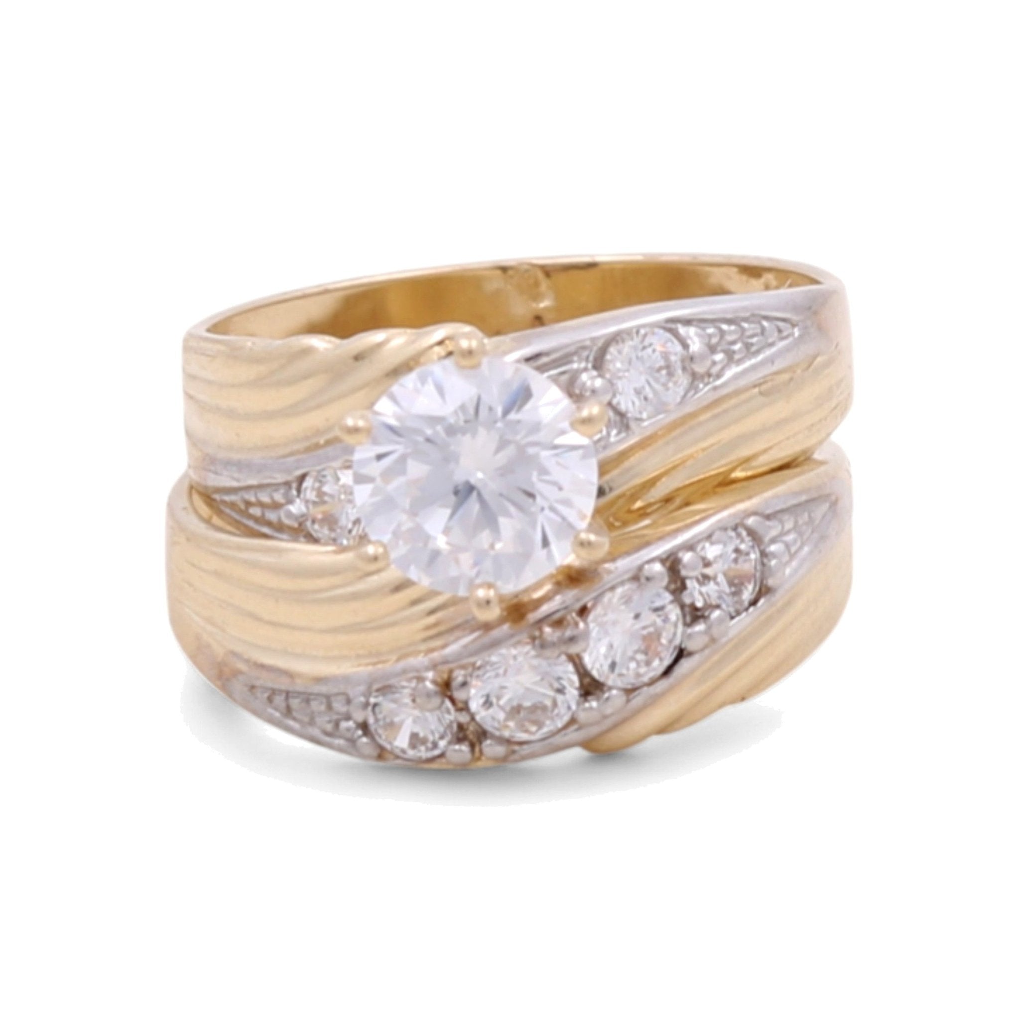 14K Two-Tone Gold Textured Bridal Set with CZ 8.2 g
