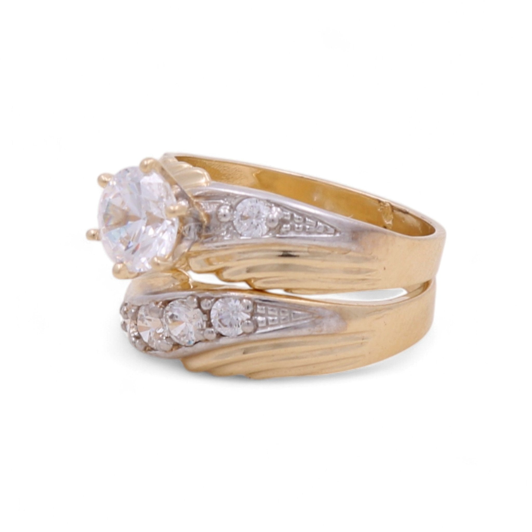 14K Two-Tone Gold Textured Bridal Set with CZ 8.2 g – view 2