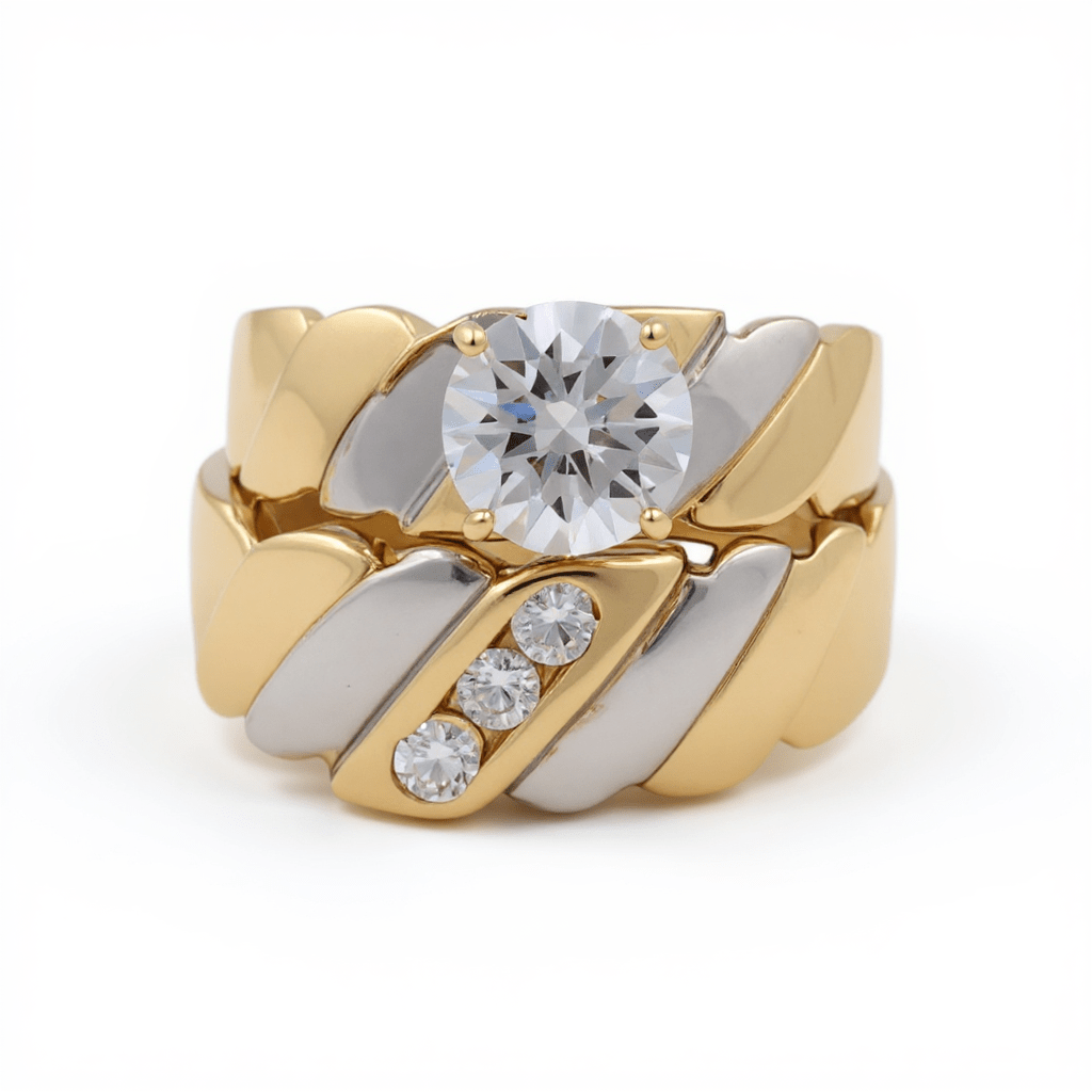 14K Two-Tone Gold Wave Bridal Set with CZ 7 g