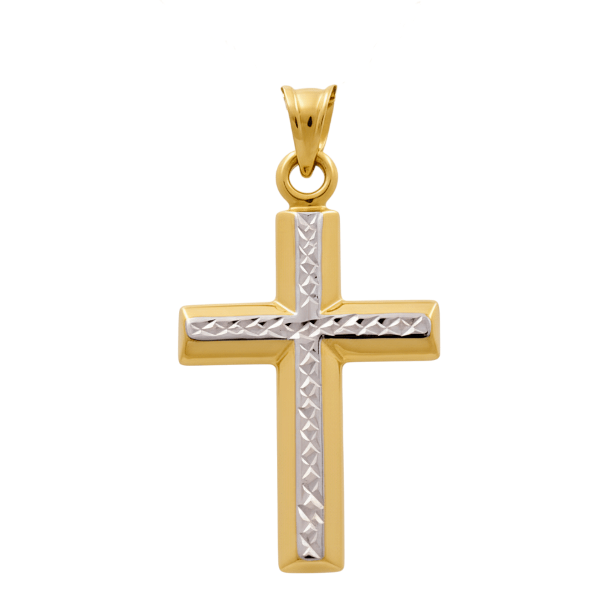 14K Two Tone White/Yellow Gold Cross Pendant - Miral Jewelry