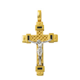 14K Two Tone White/Yellow Gold Crucifix Men's Pendant - Miral Jewelry
