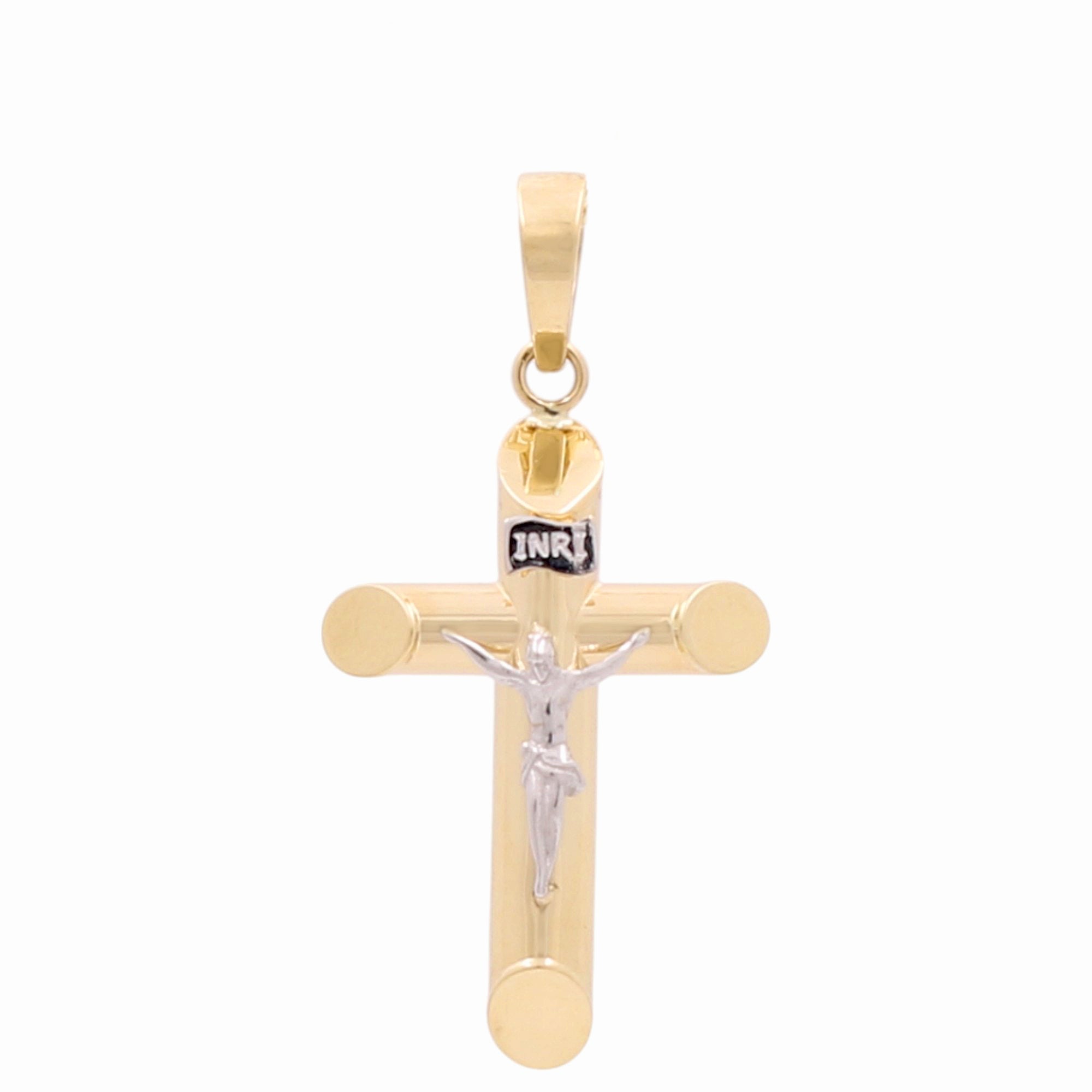 14K Two Tone White/Yellow Gold Crucifix Pendant - Miral Jewelry