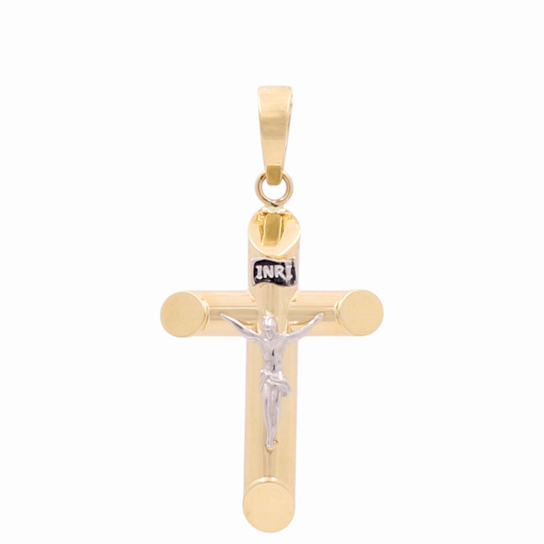 14K Two Tone White/Yellow Gold Crucifix Pendant - Miral Jewelry