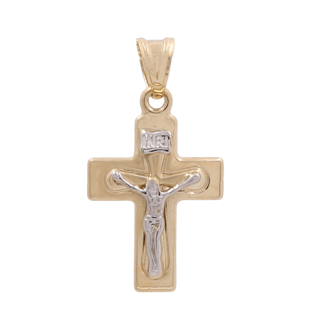 14K Two Tone White/Yellow Gold Crucifix Pendant - Miral Jewelry