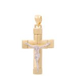 14K Two Tone White/Yellow Gold Crucifix Pendant - Miral Jewelry