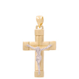 14K Two Tone White/Yellow Gold Crucifix Pendant - Miral Jewelry