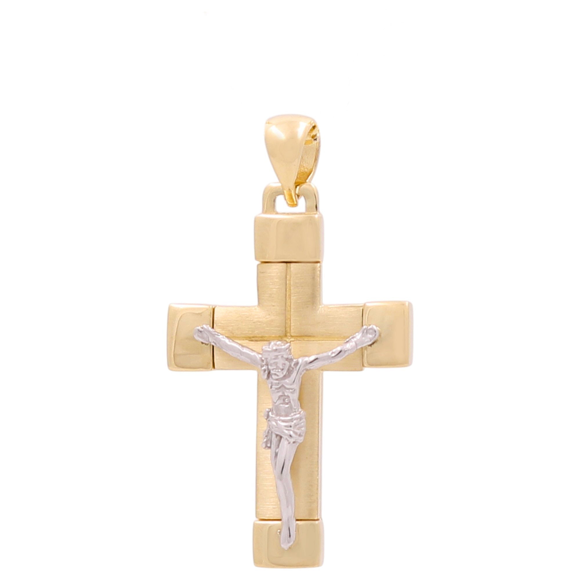14K Two Tone White/Yellow Gold Crucifix Pendant - Miral Jewelry