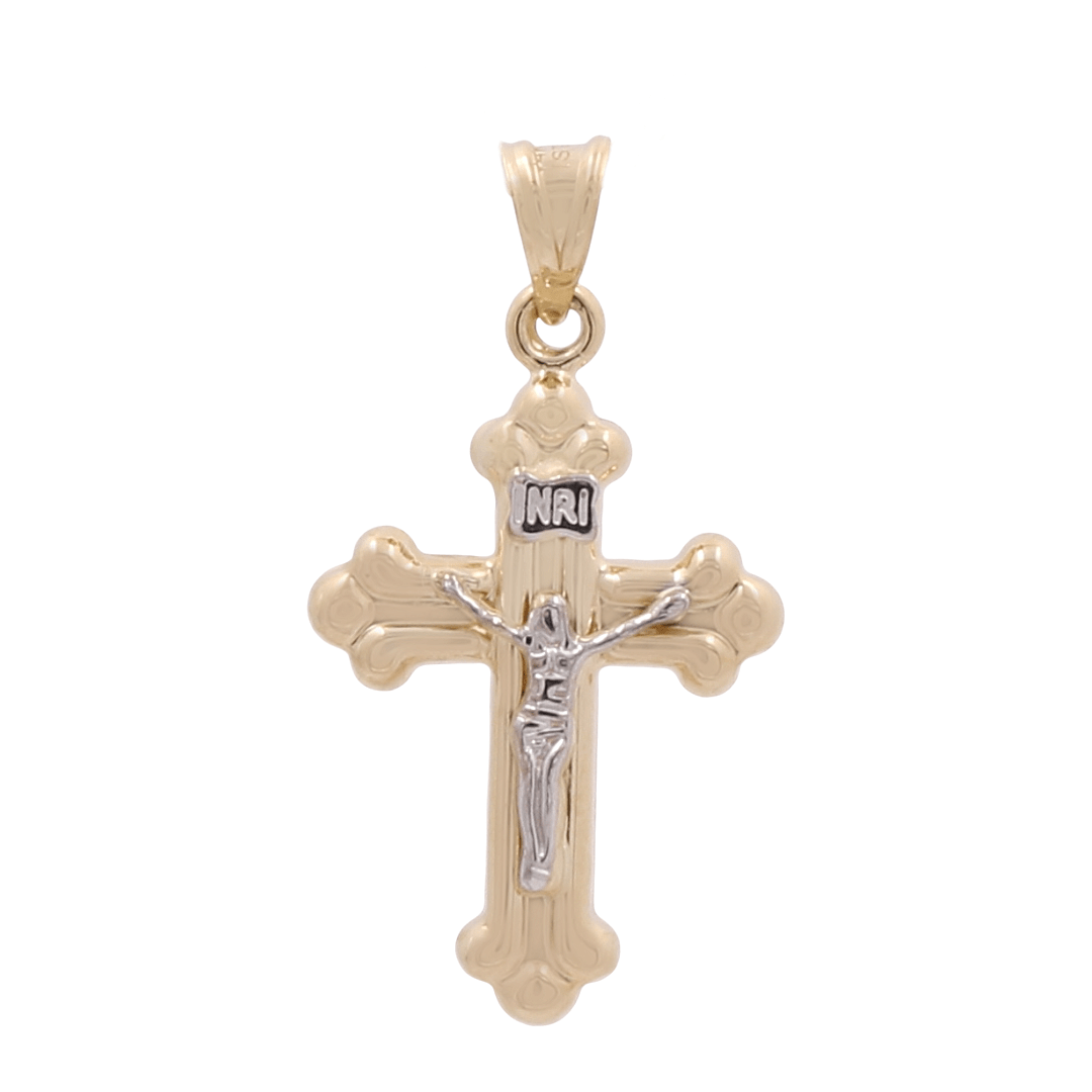 14K Two Tone White/Yellow Gold Crucifix Pendant - Miral Jewelry