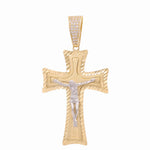14K Two Tone White/Yellow Gold Crucifix Pendant - Miral Jewelry