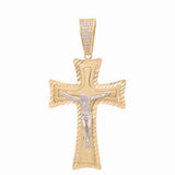 14K Two Tone White/Yellow Gold Crucifix Pendant - Miral Jewelry