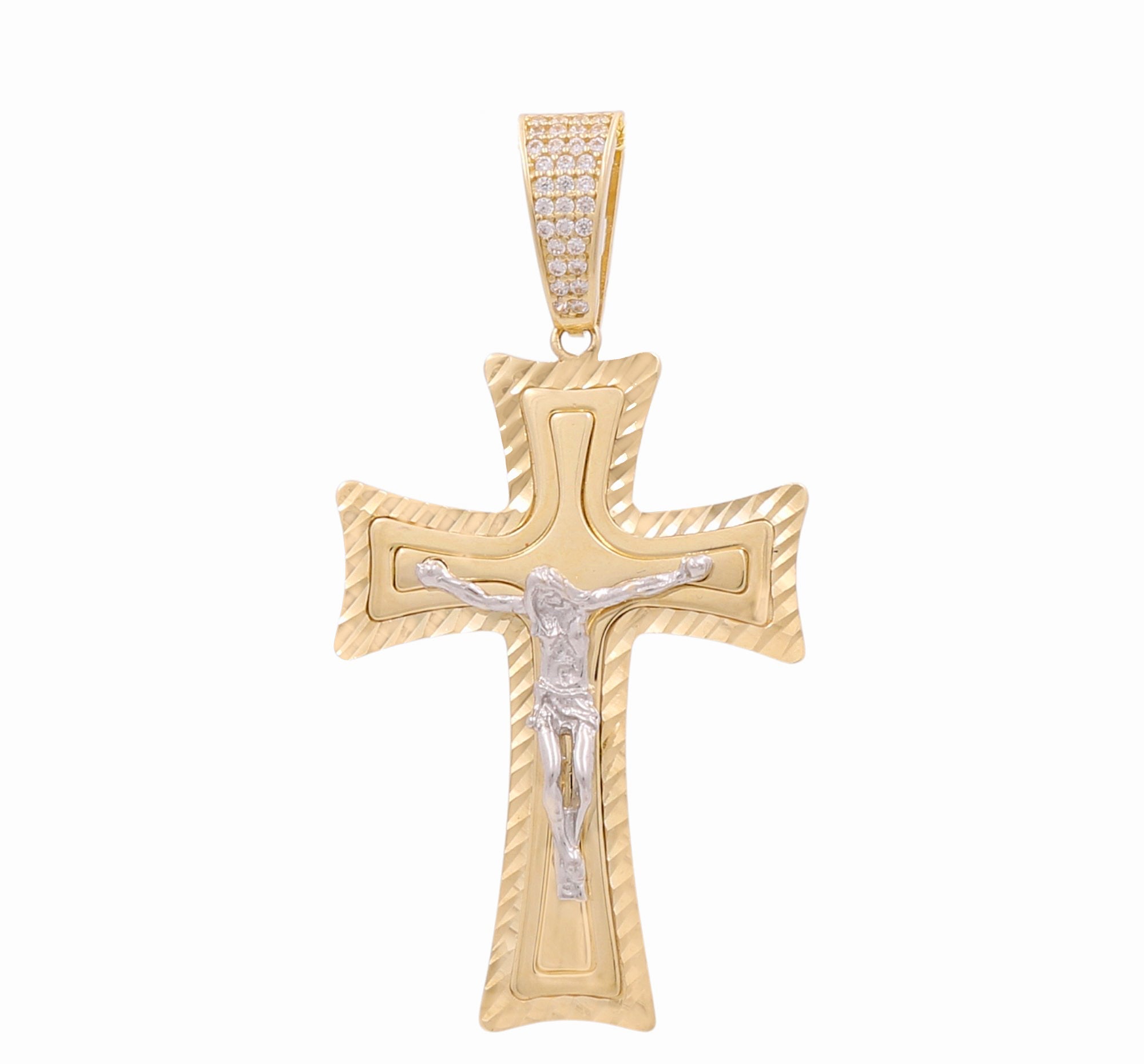 14K Two Tone White/Yellow Gold Crucifix Pendant - Miral Jewelry