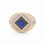 14k Two Tone White/Yellow Gold Dark Blue Stone Fashion Ring - Miral Jewelry