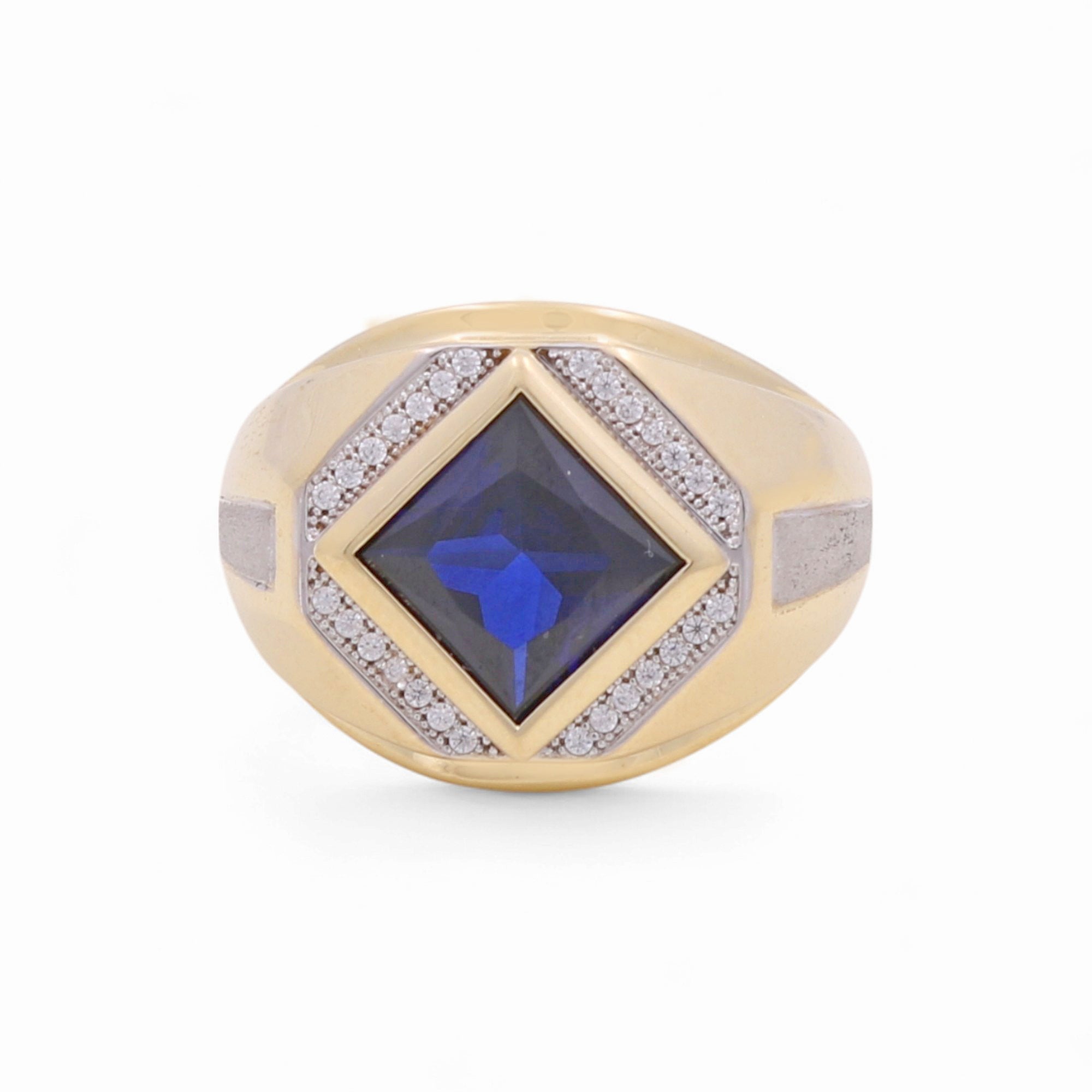 14k Two Tone White/Yellow Gold Dark Blue Stone Fashion Ring - Miral Jewelry