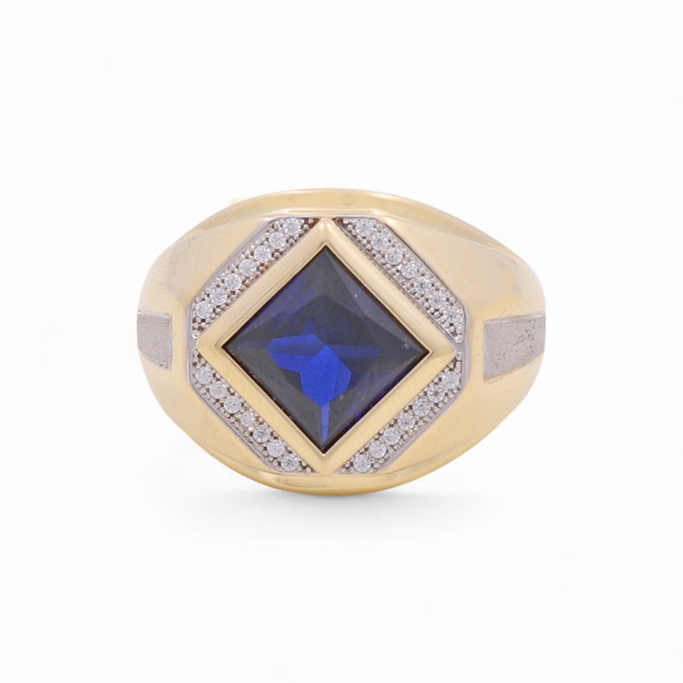 14k Two Tone White/Yellow Gold Dark Blue Stone Fashion Ring - Miral Jewelry
