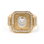14k Two Tone White/Yellow Gold Diamond Cut Lion Fashion Men's Ring - Miral Jewelry