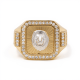 14k Two Tone White/Yellow Gold Diamond Cut Lion Fashion Men's Ring - Miral Jewelry