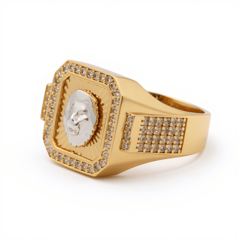 14K Two-Tone Gold Men's Lion Ring with CZ 6.4 g – view 2