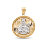 14K Two Tone White/Yellow Gold Diamond Cut Santa Barbara Medal Pendant - Miral Jewelry