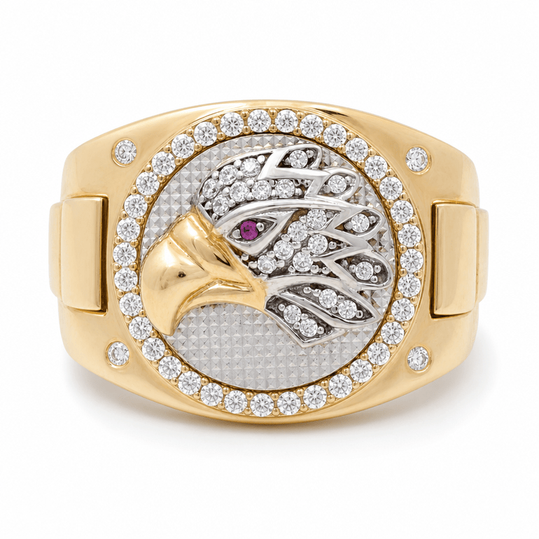 14k Two Tone White/Yellow Gold Eagle with Cz Fashion Men's Ring - Miral Jewelry