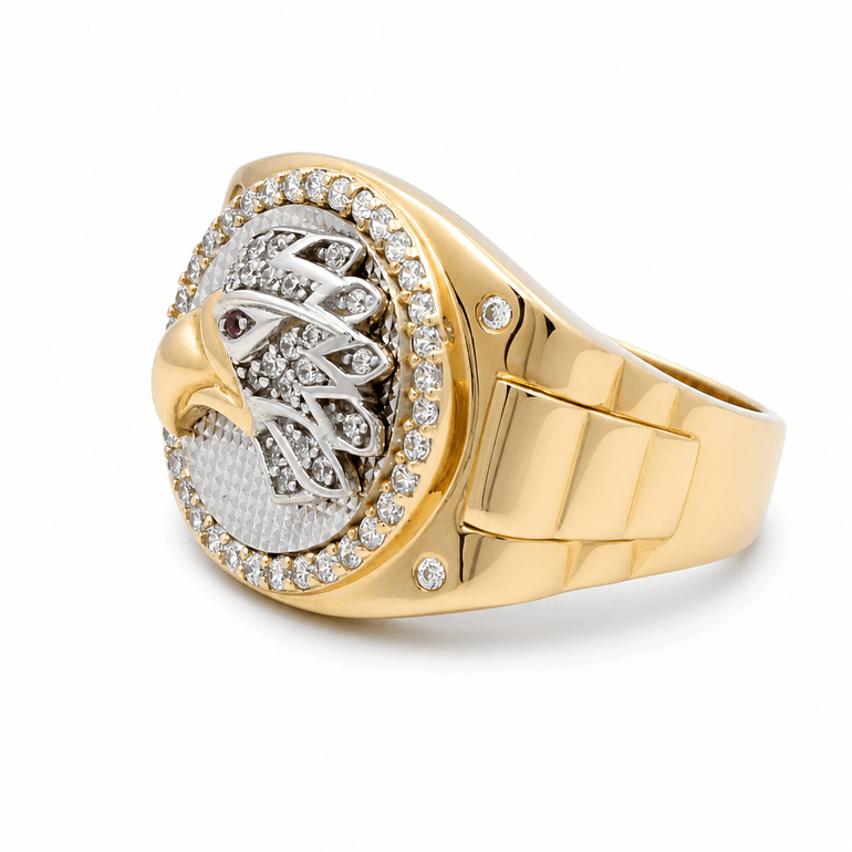 14k Two Tone White/Yellow Gold Eagle with Cz Fashion Men's Ring - Miral Jewelry