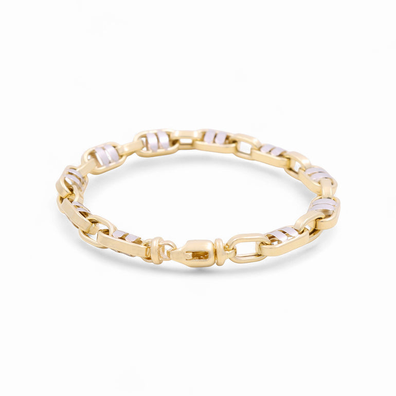 14K Two Tone White/Yellow Gold Fancy Link Bracelet - Miral Jewelry