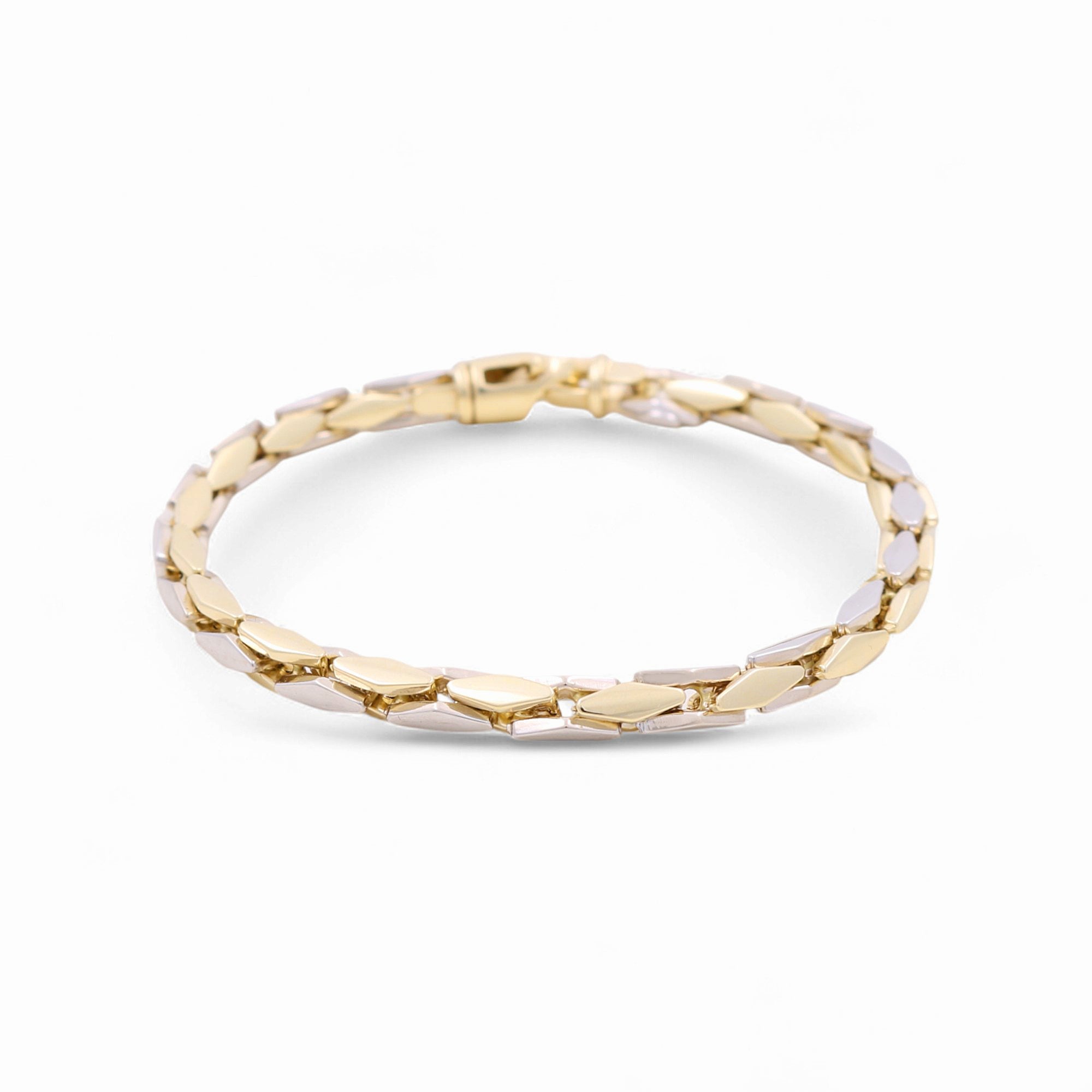 14K Two Tone White/Yellow Gold Fancy Link Bracelet - Miral Jewelry