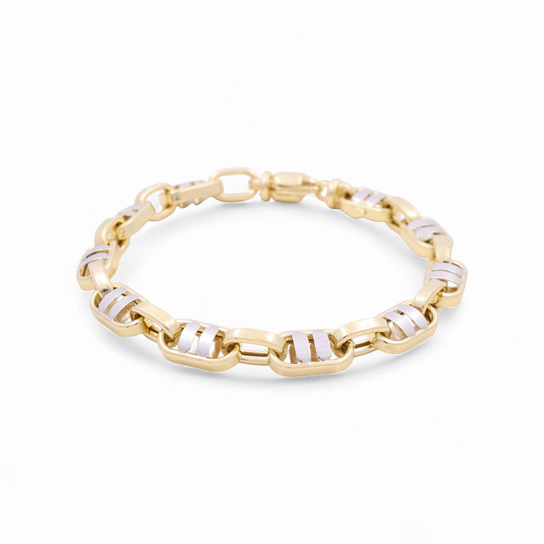 14K Two Tone White/Yellow Gold Fancy Link Bracelet - Miral Jewelry