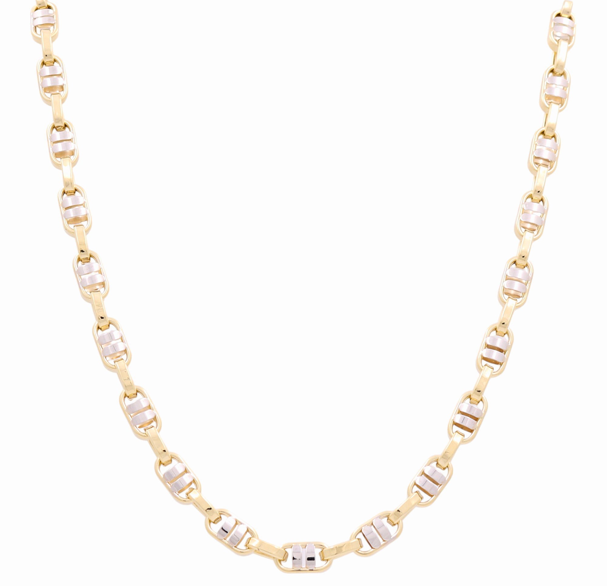 14K Two Tone White/Yellow Gold Fancy Link Chain 24" - Miral Jewelry