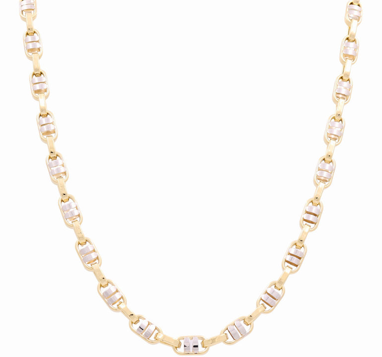 14K Two Tone White/Yellow Gold Fancy Link Chain 24" - Miral Jewelry