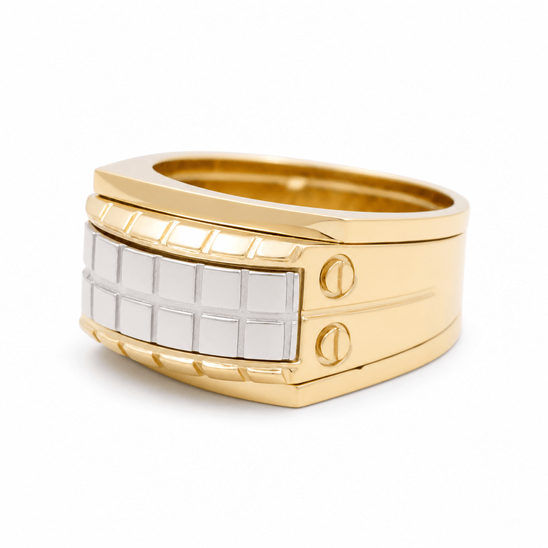 14k Two Tone White/Yellow Gold Fashion Men's Ring - Miral Jewelry
