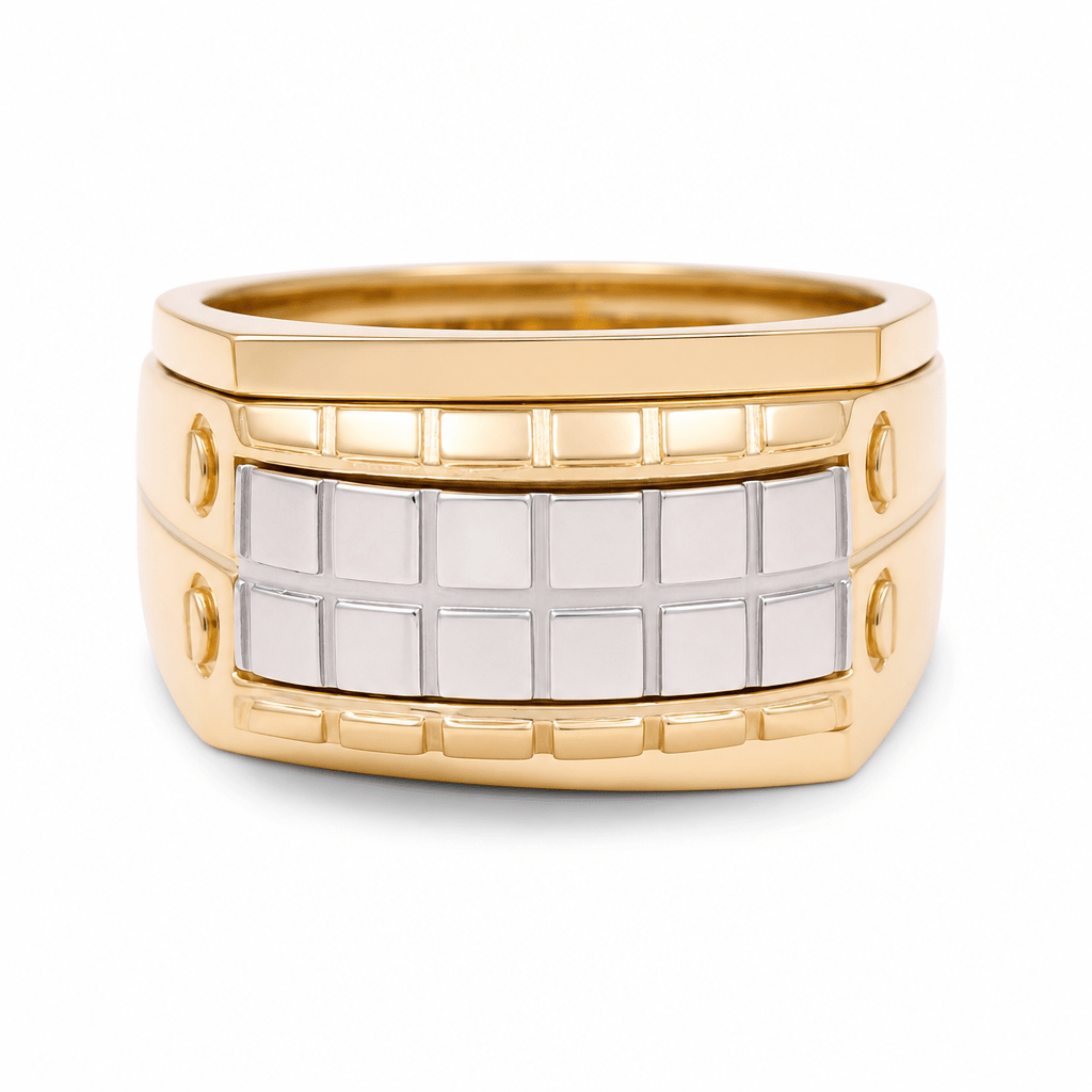 14k Two Tone White/Yellow Gold Fashion Men's Ring - Miral Jewelry