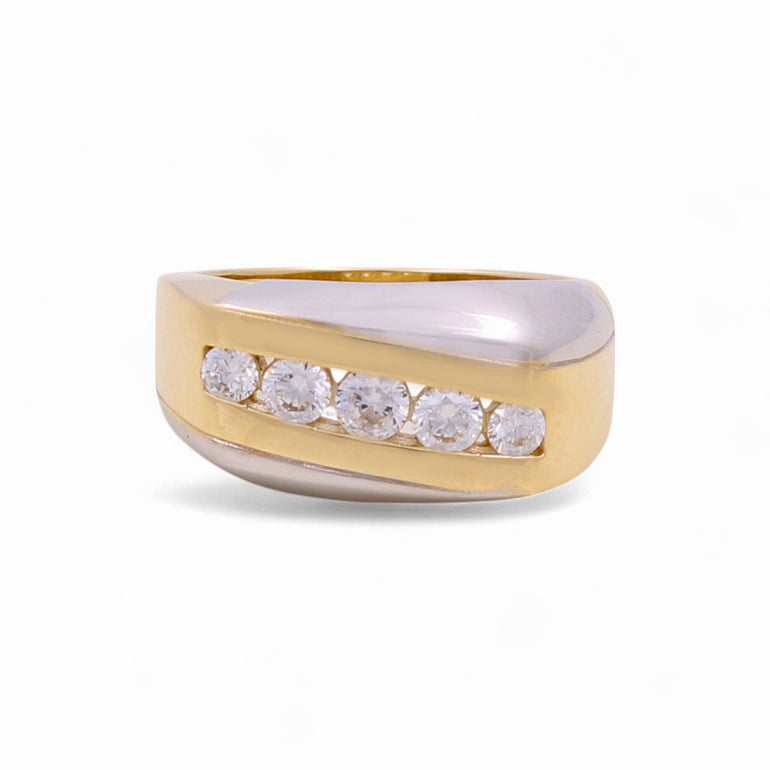 14k Two Tone White/Yellow Gold Fashion with Cz Ring - Miral Jewelry