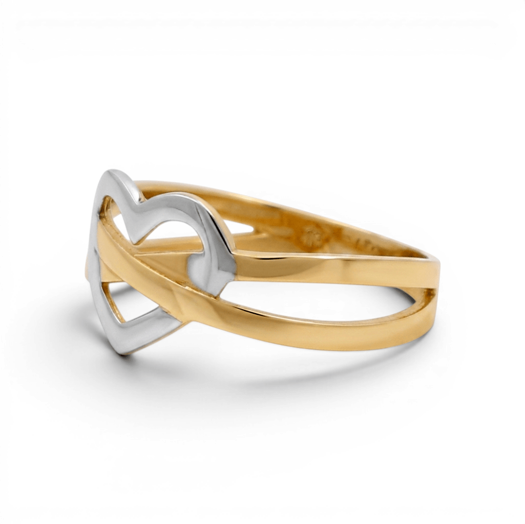 14K Two Tone White/Yellow Gold Heart Fashion Women's Ring - Miral Jewelry