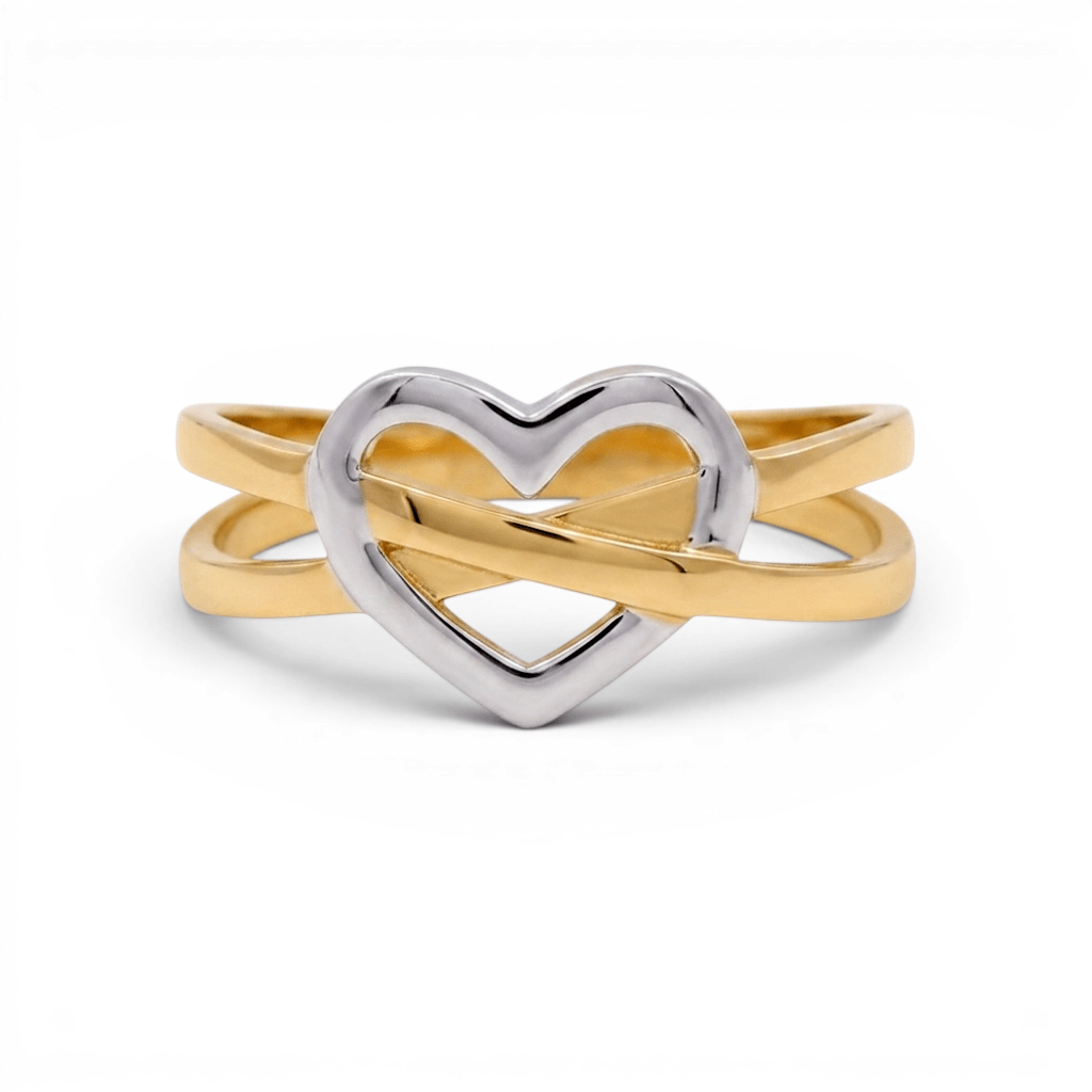 14K Two Tone White/Yellow Gold Heart Fashion Women's Ring - Miral Jewelry